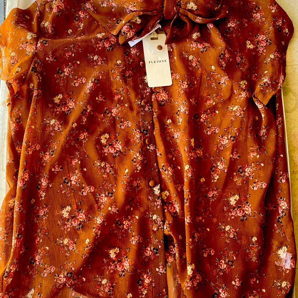 Pleione Womens L Short Sleeve has buttons and is very light!